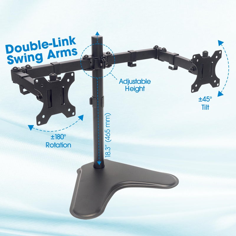 Manhattan Universal Dual Monitor Stand with Double-Link Swing Arms Holds Two 13" to 32" LCD Monitors up to 8 Kg (17 Lbs.), Black - Image 2